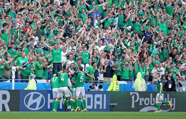 Lyon Francia Junio 2016 Los Aficionados Irlandeses Los Tribunos Del — Foto de Stock