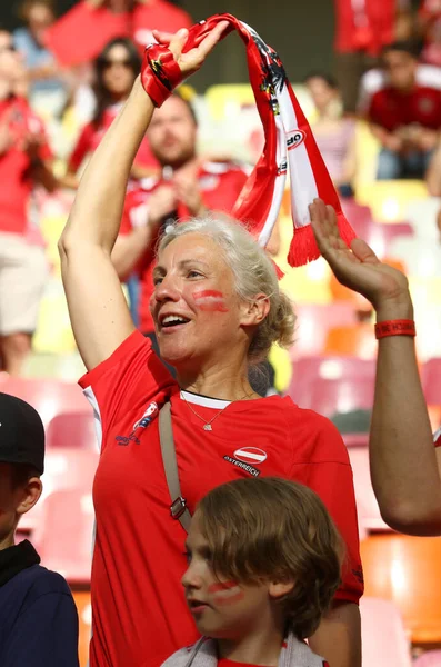 Bucharest Roemenië Juni 2021 Oostenrijkse Fans Tonen Hun Steun Tijdens — Stockfoto