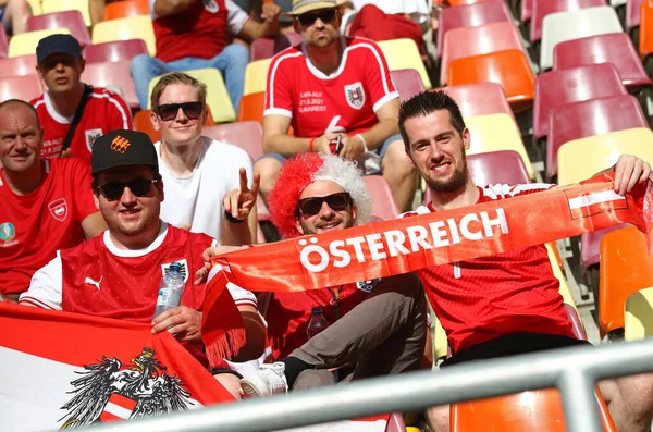 Bukarest Rumänien Juni 2021 Österreichische Fans Zeigen Ihre Unterstützung Während — Stockfoto