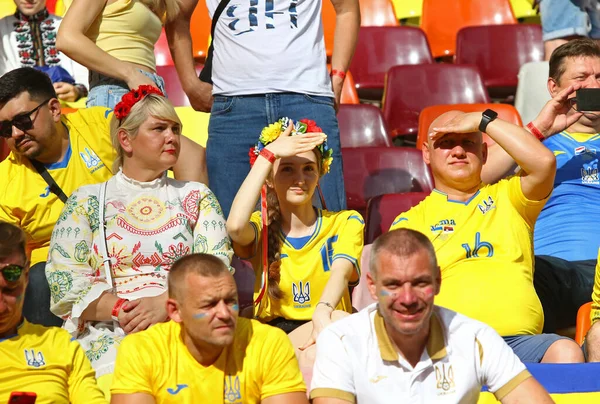 Bucharest Romania Junio 2021 Los Aficionados Fútbol Ucraniano Ven Partido — Foto de Stock