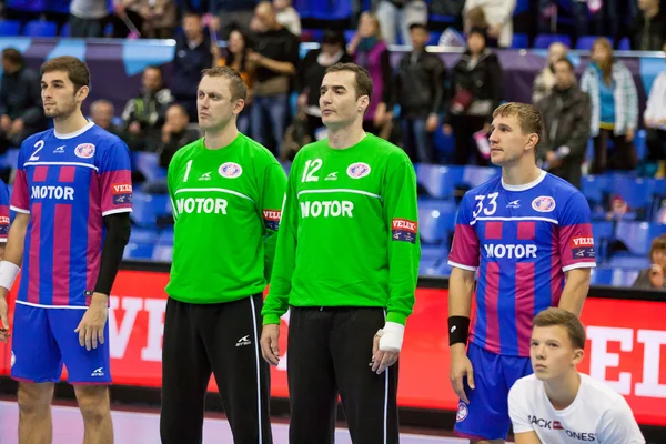 Handbal spel Motor vs Aalborg — Stockfoto