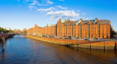 Panoramic view of Speicherstadt disctrict in Hamburg, Germany