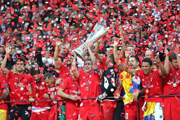 FC Sevilla club - de winnaar van de Uefa Europa League 2015 — Stockfoto