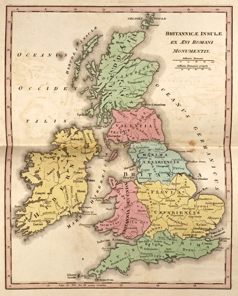 Oude kaart van de Britse eilanden, toont haar verschillende regionen onder — Stockfoto