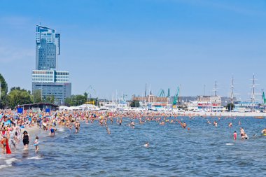 Crowded Municipal beach in Gdynia, Baltic sea, Poland clipart