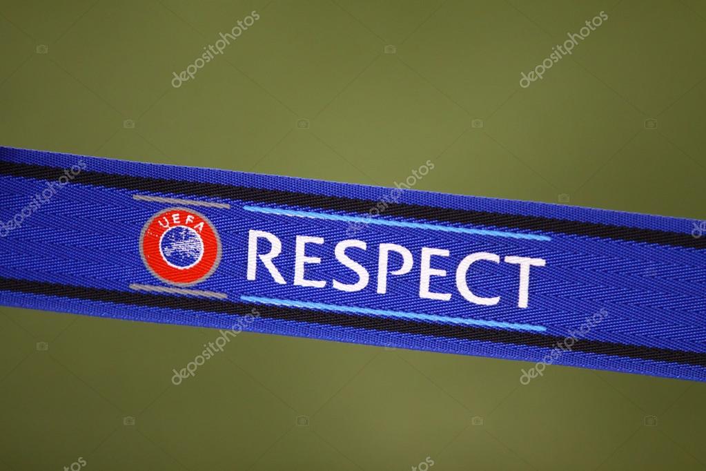 KYIV, UKRAINE - OCTOBER 19, 2015: Press Room details seen during press-conference before UEFA Champions League game FC Dynamo Kyiv vs FC Chelsea at NSC Olimpiyskyi stadiu