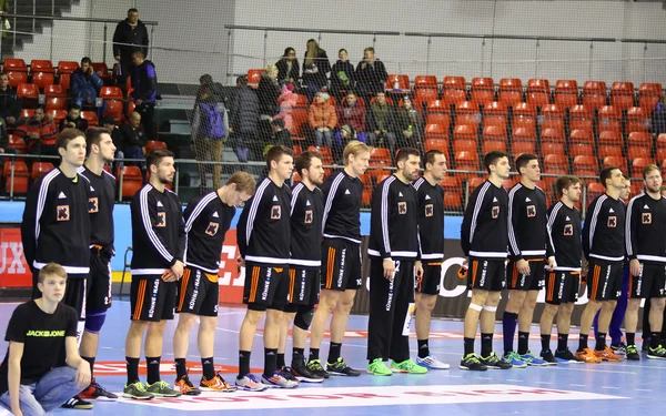 Balonmano juego Motor Zaporozhye vs Kadetten Schaffhausen — Foto de Stock