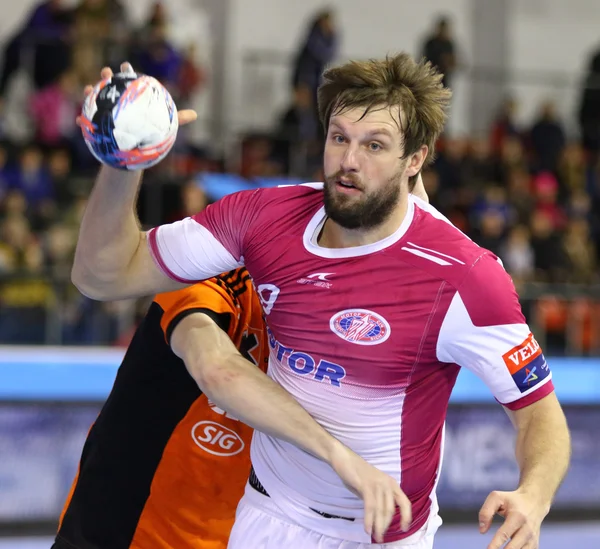 Handboll spel Motor Zaporozhye vs Kadetten Schaffhausen — Stockfoto