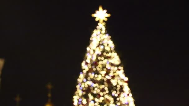 Árbol de Año Nuevo hecho de luces bokeh — Vídeos de Stock