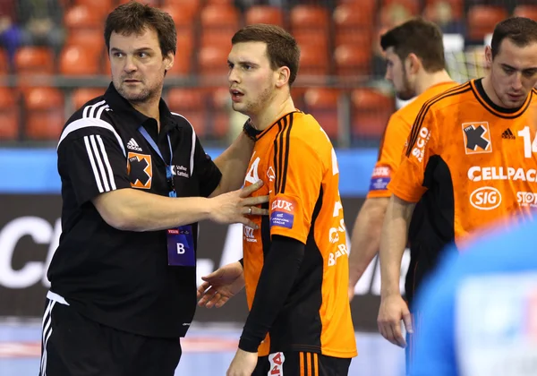 Balonmano juego Motor Zaporozhye vs Kadetten Schaffhausen —  Fotos de Stock