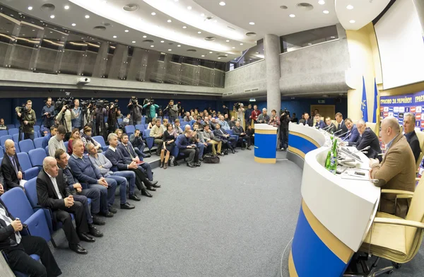 Press-conference of Head coach of National Football team of Ukra — Stock Photo, Image