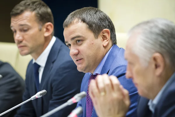 Press-conference of Head coach of National Football team of Ukra — Stock Photo, Image