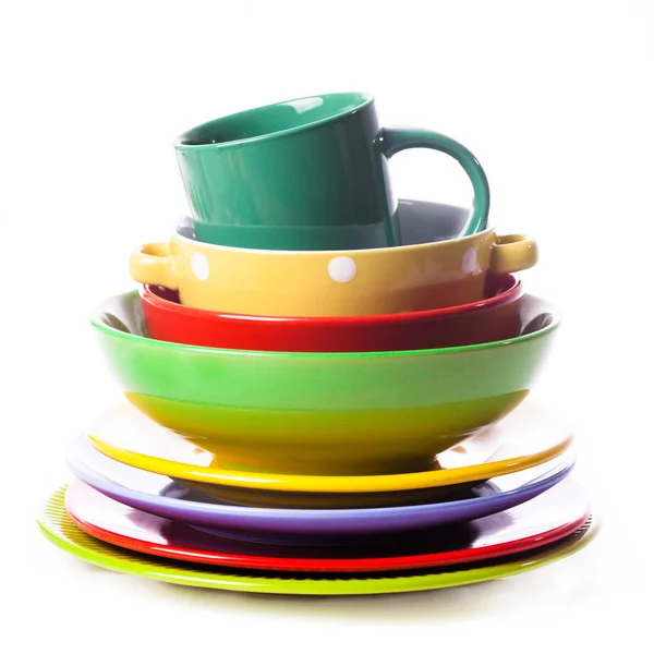Склад кольорового посуду — стокове фото