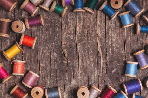 Retro wooden sewing spools — Stock Photo, Image