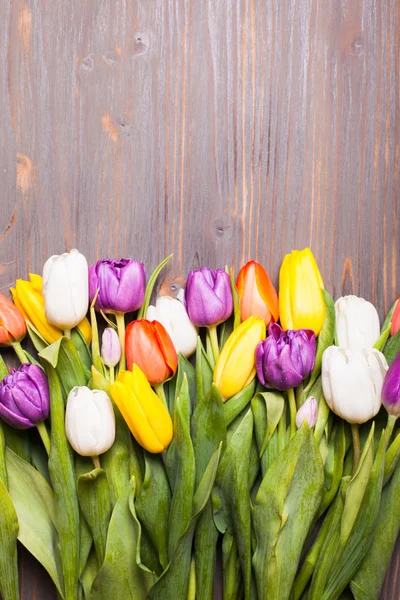 Tulipani a colori sulla tavola — Foto Stock