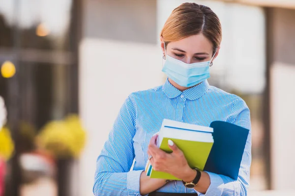 The student before the exam during an epidemic