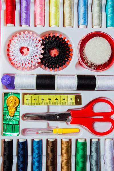 Set of sewing tools in white box — Stock Photo, Image