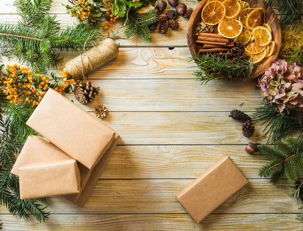 Handmade of Christmas eco gifts from natural materials — Stock Photo, Image