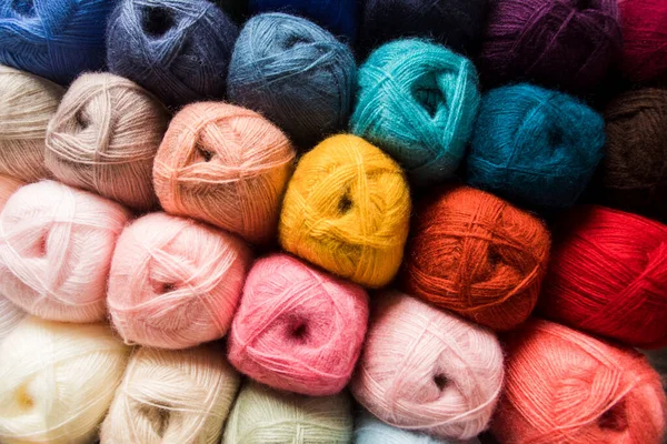 Various color balls of yarn as a background — Stock Photo, Image