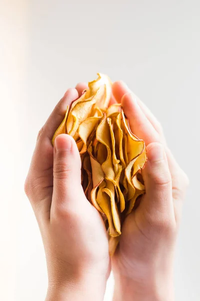 Top view handful of round dried slices of apple — Stock Photo, Image