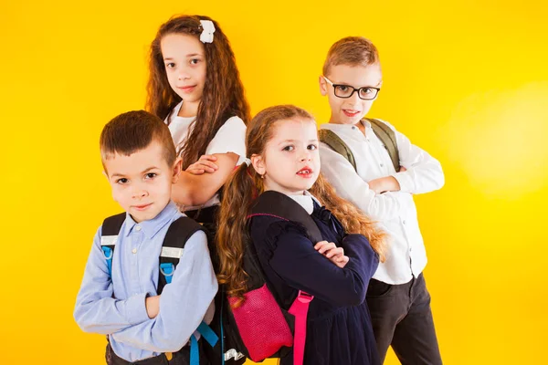 Die klugen und ernsthaften Schüler stehen mit verschränkten Armen da — Stockfoto