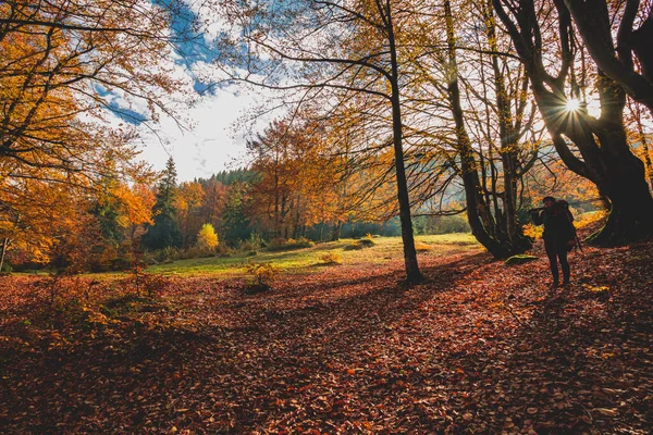 De vrouw toerist heeft een geweldige tijd alleen tijdens het reizen — Stockfoto