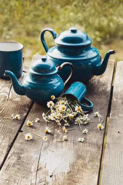 Tea composition with chamomile in vintage style — Stock Photo, Image