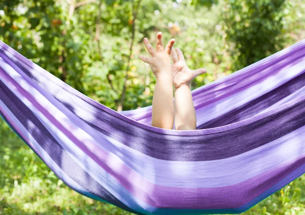 Little girl on hammock — Stock Photo, Image