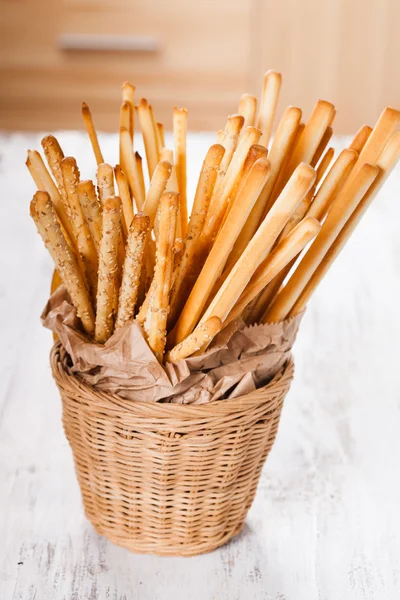 Grissini in basket — Stock Photo, Image