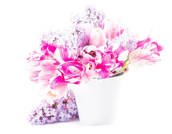 郁金香和丁香的花束 — 图库照片