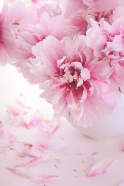 Cam vazo içinde pembe peonies