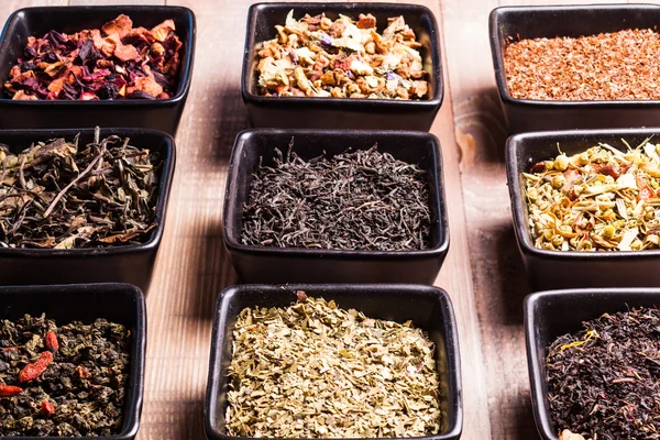 Various of tea in a box — Stock Photo, Image