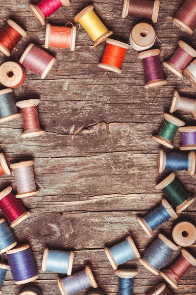 Retro wooden sewing spools — Stock Photo, Image