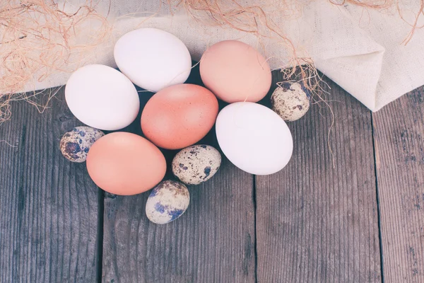Eggs on textile — Stock Photo, Image