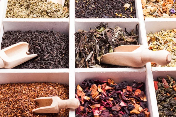 Various of tea in a box — Stock Photo, Image