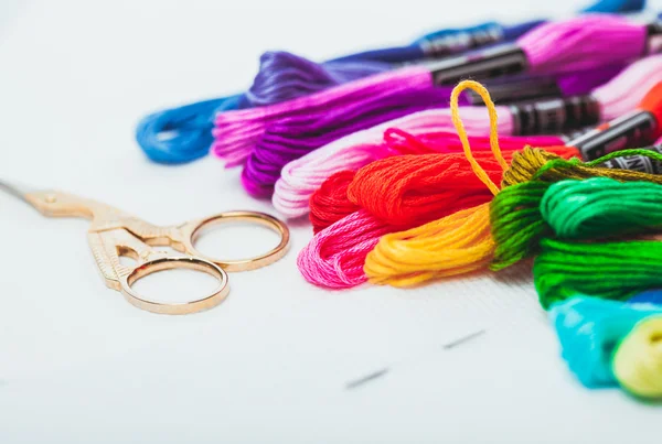 Embroidery floss and needle — Stock Photo, Image