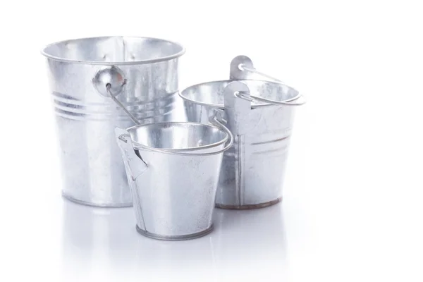 Three metal buckets — Stock Photo, Image