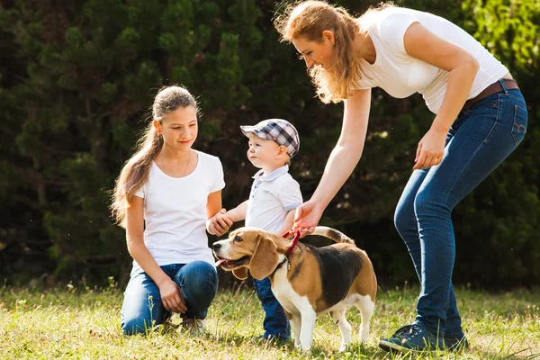 Mom with kids on a walk — Stock Photo, Image