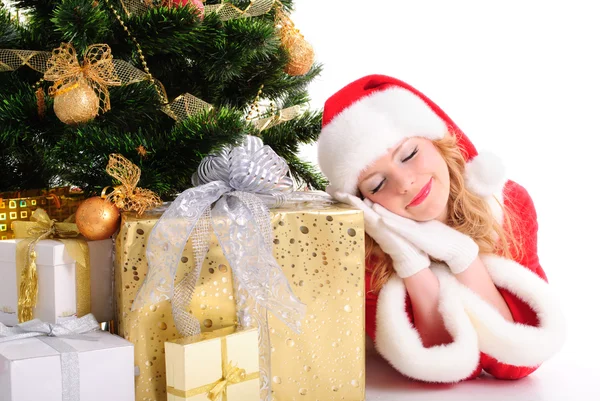 Daydreamed christmas santa girl — Stock Photo, Image