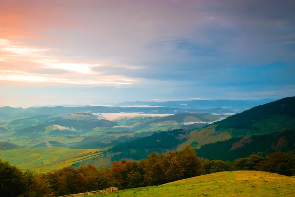 Sunrise in misty morning — Stock Photo, Image