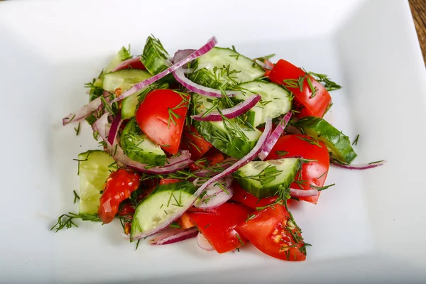 Salát - rajčete, cibulí a okurkou — Stock fotografie
