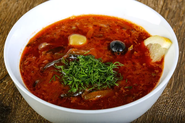 Sopa de Solyanka caliente — Foto de Stock