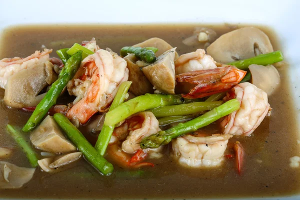 Fried Shrimp and asparagus — Stock Photo, Image