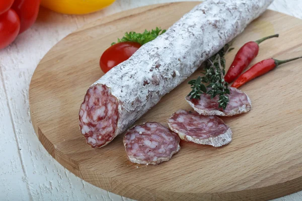 Salsicha de salame delicioso — Fotografia de Stock