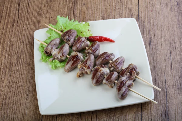 Chicken hearts skewer — Stock Photo, Image