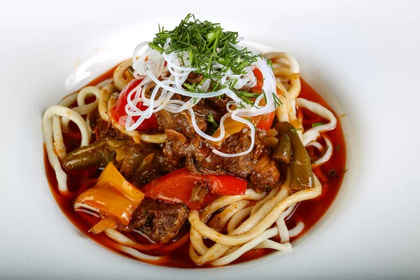 Asian traditional Lagman soup — Stock Image Asian traditional Lagman soup Royalty Free Stock Photos