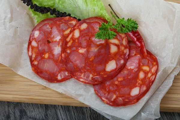 Пряная колбаса Чоризо — стоковое фото