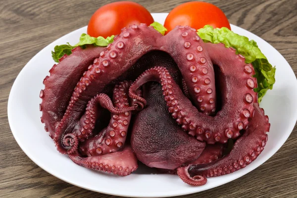 Boiled octopus with salad leaves — Stock Photo, Image