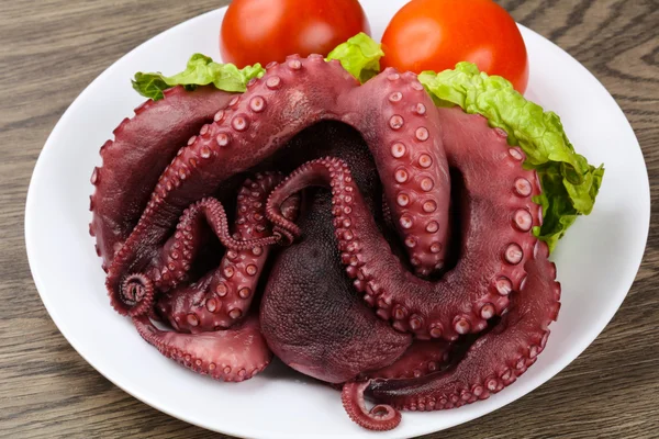 Boiled octopus with salad leaves — Stock Photo, Image