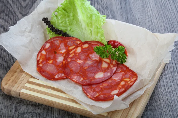 Пряная колбаса Чоризо — стоковое фото